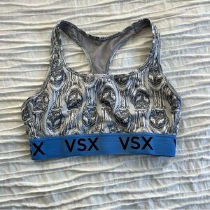 VSX Women's Black and White Patterned Sports Bra with Blue Band